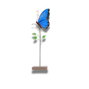 Stained Glass Blue Butterfly on Stick