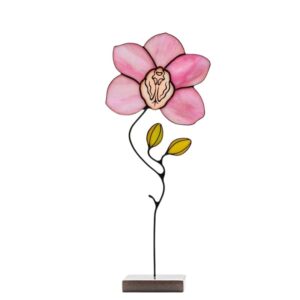 Stained Glass Pink Orchid Table Decor Gift