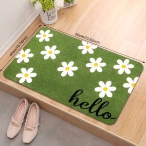 1pcs Entrance Floor Mat Hello Letters Fresh White Daisy Flowers Print Pattern Mat For Indoor and Outdoor Entrance Floor Mats