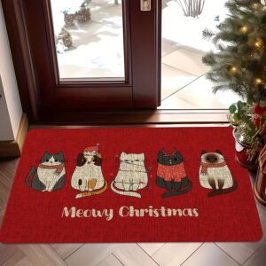 Soft Cartoon Cat Red Christmas Floor Mat, Doormat, Absorbent Anti-Slip Mat, Kitchen & Bathroom Decor